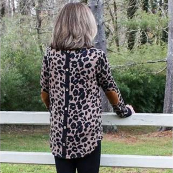 PINK CLOVER Abby Leopard Print Button Back Top S - Indie Sleaze Elbow Patch - Picture 6 of 13